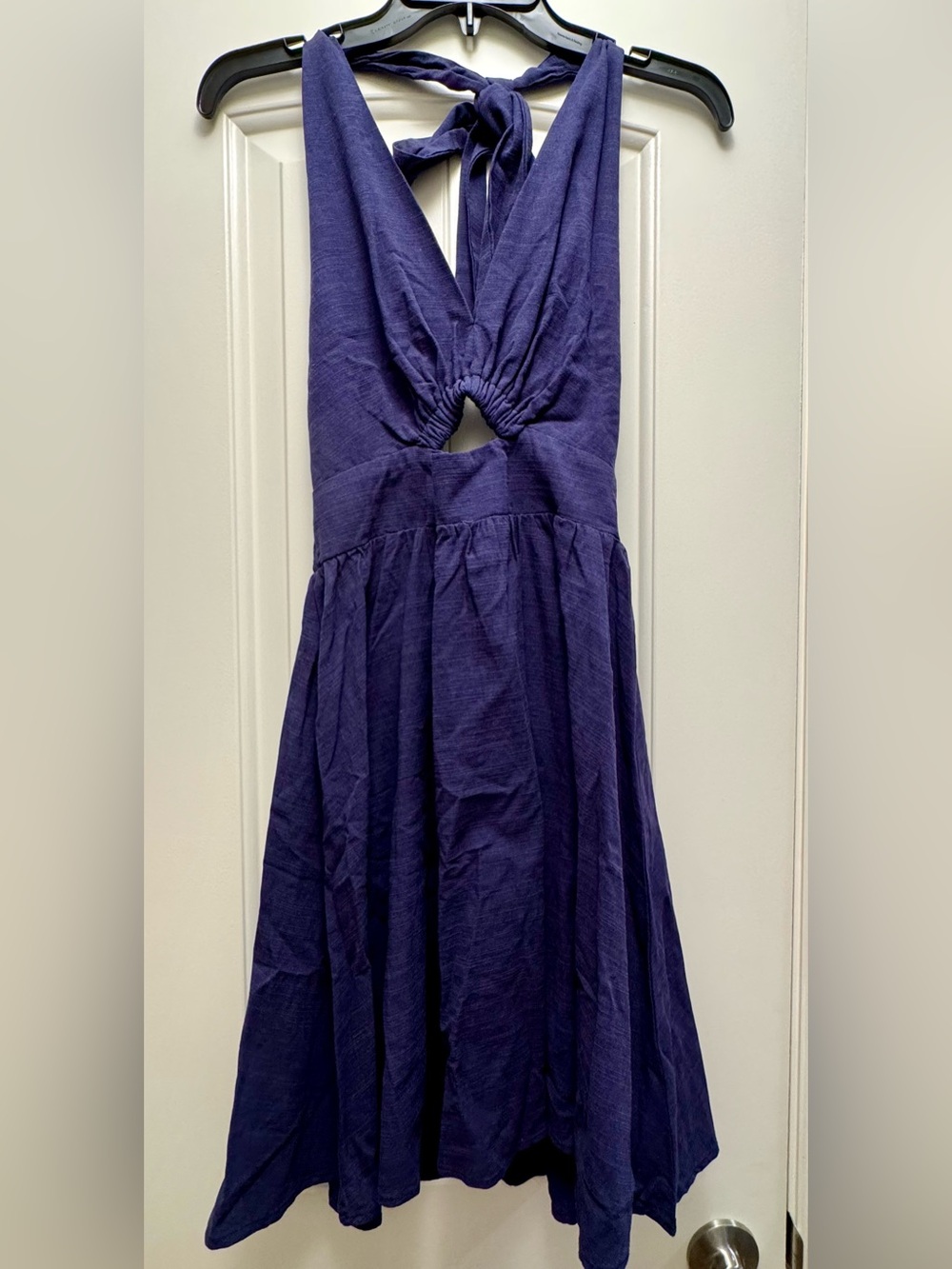 Navy blue Linen halter Twist mini Dress